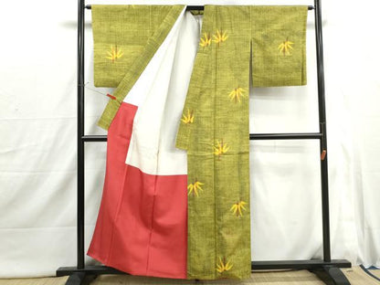 平和屋着物■上質な紬　笹の葉文　正絹　逸品　DABI1798qa