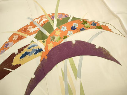 平和屋着物■訪問着　駒刺繍　雪芝花文　金彩　正絹　逸品　DABI1806qa