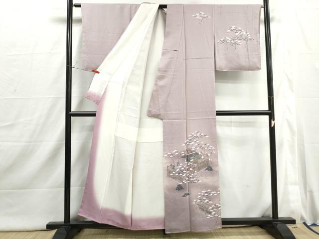 平和屋着物■訪問着　風景花文　松竹梅　暈し染め　金彩　正絹　逸品　DABI1807qa