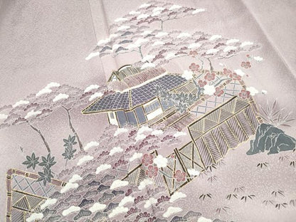 平和屋着物■訪問着　風景花文　松竹梅　暈し染め　金彩　正絹　逸品　DABI1807qa