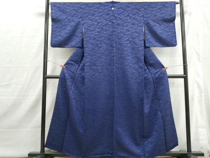 平和屋着物■上質な色無地　露芝地紋　紺青色　正絹　逸品　DABI1811qa