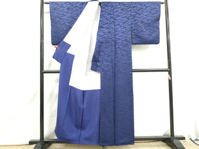 平和屋着物■上質な色無地　露芝地紋　紺青色　正絹　逸品　DABI1811qa