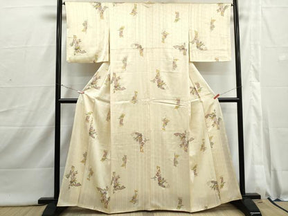 平和屋着物■上質な小紋　短冊花文　牡丹　金彩　正絹　逸品　DABI1814qa