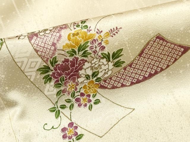 平和屋着物■上質な小紋　短冊花文　牡丹　金彩　正絹　逸品　DABI1814qa