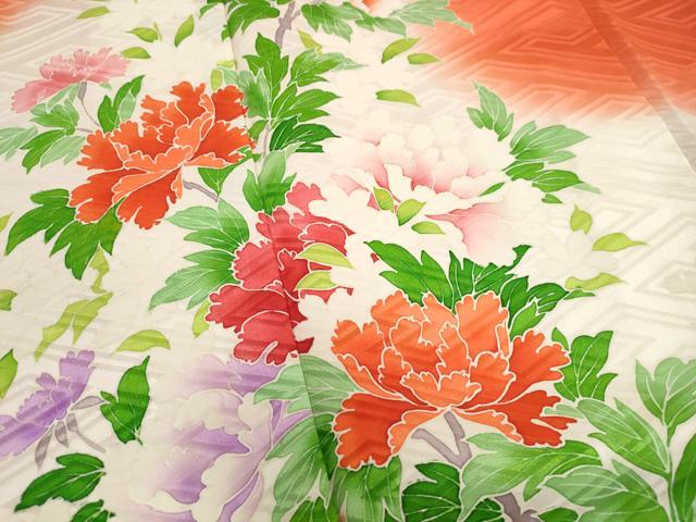 平和屋着物■豪華振袖　枝花文　牡丹　暈し染め　正絹　逸品　DABI1818qa