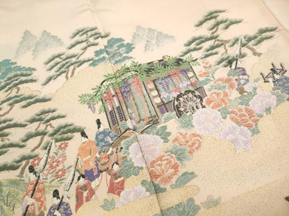 平和屋着物■豪華色留袖　寿光織　人物御所車花文　やまと誂製　正絹　逸品　DABI1819qa