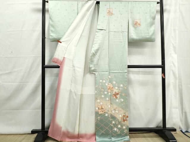 平和屋着物■訪問着　破れ色紙花文　暈し染め　金彩　正絹　逸品　DABI1822qa