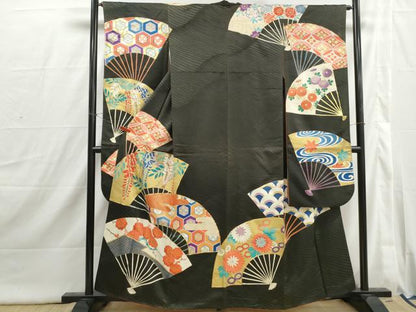 平和屋着物■豪華振袖　駒刺繍　扇面花文　金彩　正絹　逸品　DABI1827qa