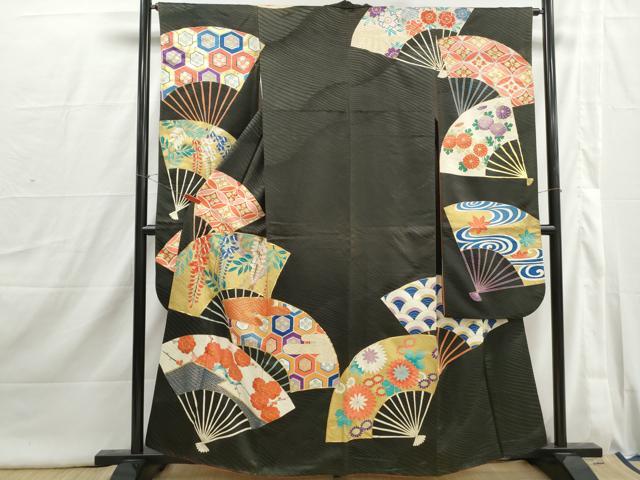 平和屋着物■豪華振袖　駒刺繍　扇面花文　金彩　正絹　逸品　DABI1827qa