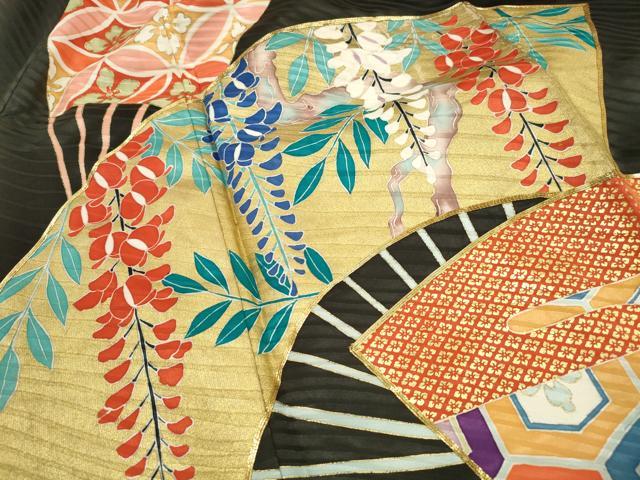 平和屋着物■豪華振袖　駒刺繍　扇面花文　金彩　正絹　逸品　DABI1827qa