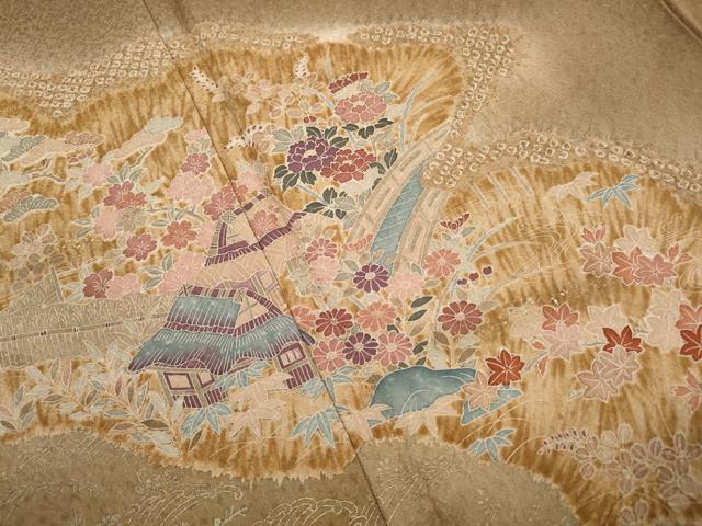 平和屋着物■訪問着　絞り　風景花文　金彩　正絹　逸品　DABI1828qa