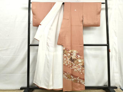 平和屋着物■豪華色留袖　扇面御所車花文　鳳凰　金銀彩　正絹　逸品　DABI1829qa
