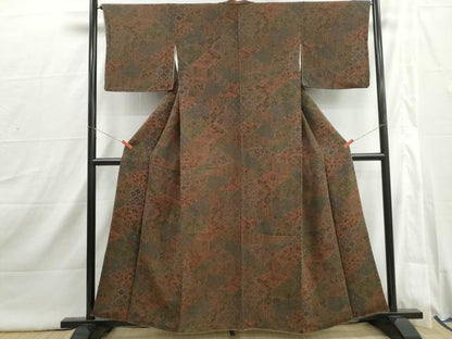 平和屋着物■上質な小紋　切嵌更紗花文　鬼しぼ縮緬　正絹　逸品　DABI1843qa
