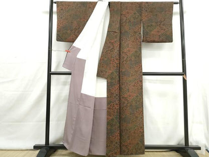 平和屋着物■上質な小紋　切嵌更紗花文　鬼しぼ縮緬　正絹　逸品　DABI1843qa
