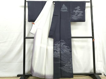 平和屋着物■訪問着　刺繍　渡橋風景花文　正絹　逸品　DABI1847qa