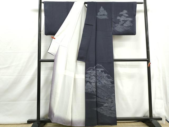平和屋着物■訪問着　刺繍　渡橋風景花文　正絹　逸品　DABI1847qa