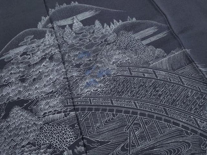 平和屋着物■訪問着　刺繍　渡橋風景花文　正絹　逸品　DABI1847qa