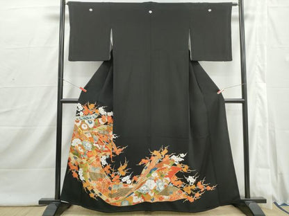 平和屋着物■豪華黒留袖　駒刺繍　枝梅牡丹文　金彩　正絹　逸品　DABI1848qa