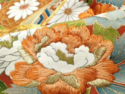 平和屋着物■豪華黒留袖　駒刺繍　枝梅牡丹文　金彩　正絹　逸品　DABI1848qa