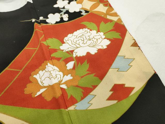 平和屋着物■豪華黒留袖　駒刺繍　枝梅牡丹文　金彩　正絹　逸品　DABI1848qa
