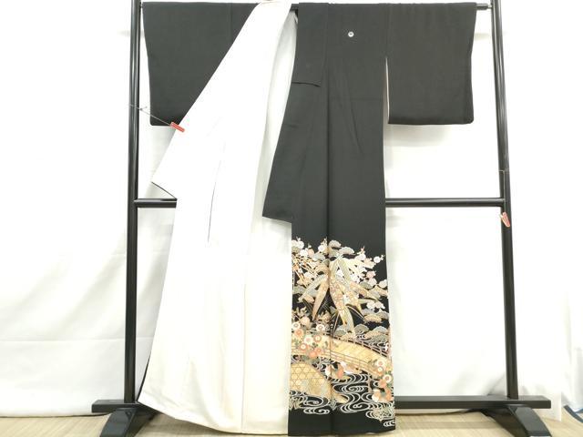 平和屋着物■豪華黒留袖　駒刺繍　渡橋鴛鴦花文　松竹梅　笹の葉　松寿　金彩　正絹　逸品　DABI1850qa
