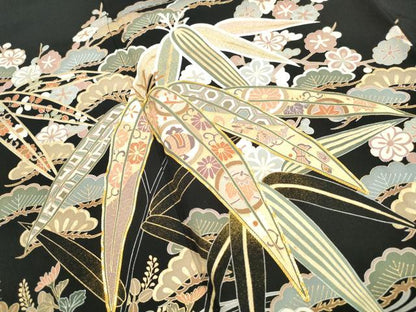 平和屋着物■豪華黒留袖　駒刺繍　渡橋鴛鴦花文　松竹梅　笹の葉　松寿　金彩　正絹　逸品　DABI1850qa