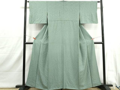 平和屋着物■上質な色無地　小花尽くし地紋　山葵色　正絹　逸品　DABI1851qa