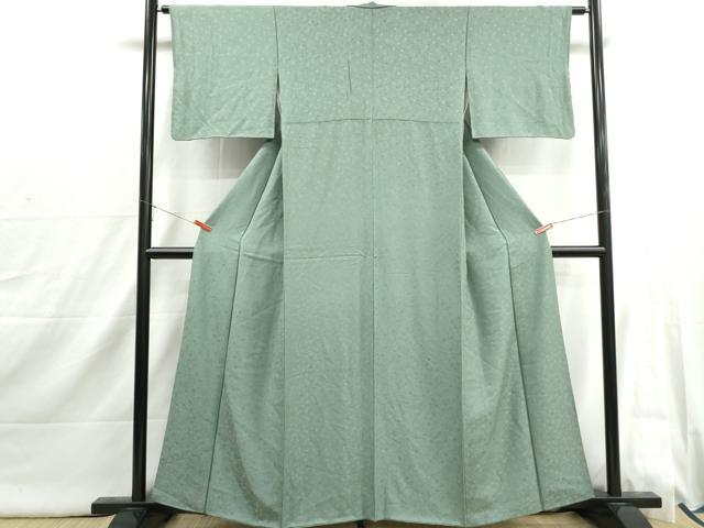 平和屋着物■上質な色無地　小花尽くし地紋　山葵色　正絹　逸品　DABI1851qa