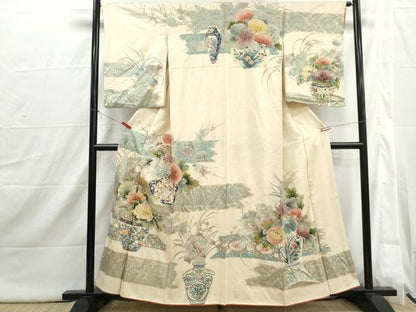平和屋着物■訪問着　刺繍　飾花文　牡丹　乱菊　金銀彩　正絹　逸品　DABI1852qa