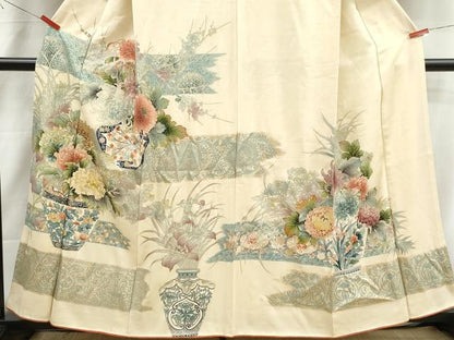 平和屋着物■訪問着　刺繍　飾花文　牡丹　乱菊　金銀彩　正絹　逸品　DABI1852qa