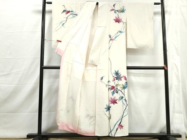 平和屋着物■訪問着　手描き　枝楓文　正絹　逸品　DABI1853qa