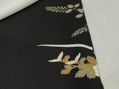 平和屋着物■豪華黒留袖　駒刺繍　扇面御所車花文　金彩　正絹　逸品　DABI1855qa