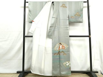 平和屋着物■染色作家　青木龍雲　訪問着　地紙人物花文　能面　暈し染め　金彩　正絹　逸品　DABI1859qa