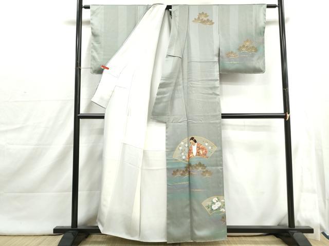 平和屋着物■染色作家　青木龍雲　訪問着　地紙人物花文　能面　暈し染め　金彩　正絹　逸品　DABI1859qa