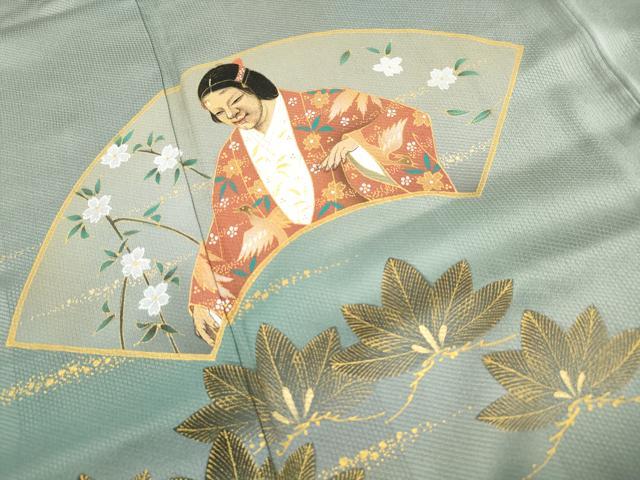 平和屋着物■染色作家　青木龍雲　訪問着　地紙人物花文　能面　暈し染め　金彩　正絹　逸品　DABI1859qa