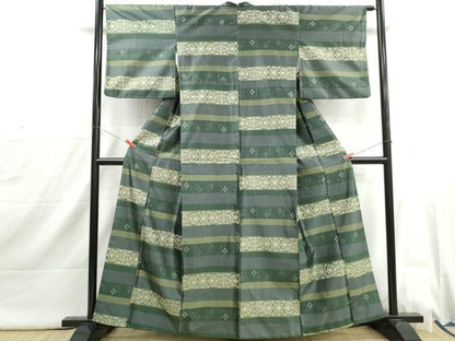 平和屋着物■上質な紬　横段花文　正絹　逸品　DABI1860qa