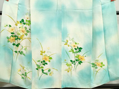 平和屋着物■訪問着　駒刺繍　草花文　暈し染め　金彩　正絹　逸品　DABI1864qa