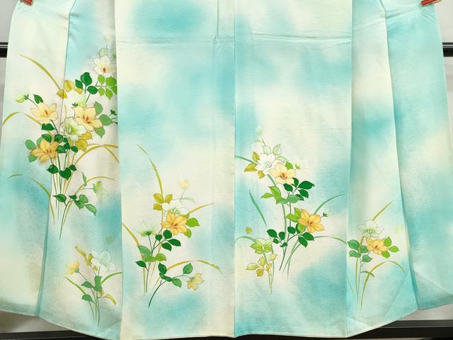 平和屋着物■訪問着　駒刺繍　草花文　暈し染め　金彩　正絹　逸品　DABI1864qa