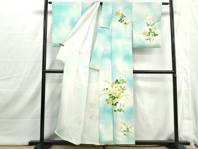 平和屋着物■訪問着　駒刺繍　草花文　暈し染め　金彩　正絹　逸品　DABI1864qa