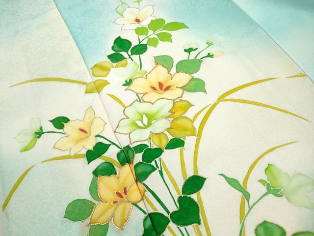 平和屋着物■訪問着　駒刺繍　草花文　暈し染め　金彩　正絹　逸品　DABI1864qa