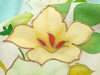 平和屋着物■訪問着　駒刺繍　草花文　暈し染め　金彩　正絹　逸品　DABI1864qa