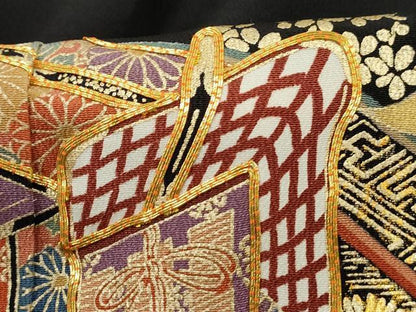 平和屋着物■豪華黒留袖　駒刺繍　御所車飛鶴花文　金彩　正絹　逸品　DABI1865qa