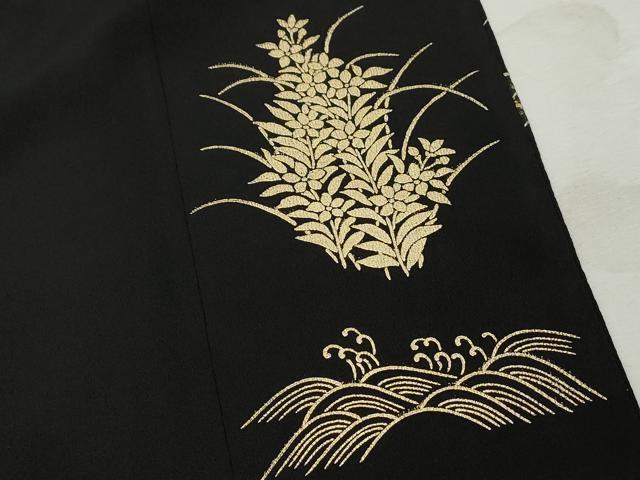 平和屋着物■豪華黒留袖　駒刺繍　御所車飛鶴花文　金彩　正絹　逸品　DABI1865qa
