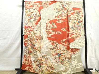 平和屋着物■豪華振袖　駒刺繍　流水飛鶴花文　松竹梅　金彩　正絹　逸品　DABI1871qa