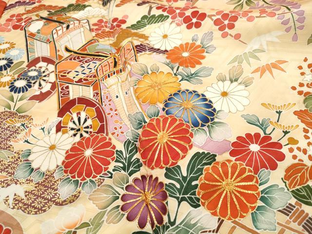 平和屋着物■豪華振袖　駒刺繍　流水飛鶴花文　松竹梅　金彩　正絹　逸品　DABI1871qa