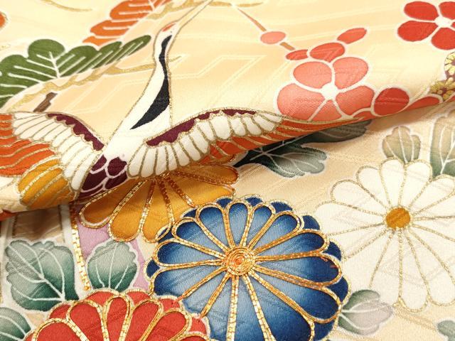 平和屋着物■豪華振袖　駒刺繍　流水飛鶴花文　松竹梅　金彩　正絹　逸品　DABI1871qa