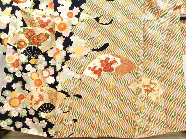 平和屋着物■豪華振袖　駒刺繍　扇面菊尽くし文　笹竹　金彩　正絹　逸品　DABI1873qa