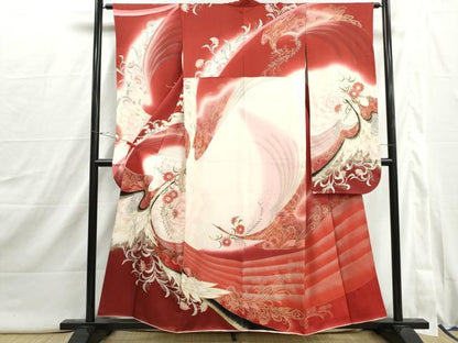 平和屋着物■豪華振袖　刺繍　更紗花鳥文　暈し染め　金銀彩　正絹　逸品　DABI1874qa