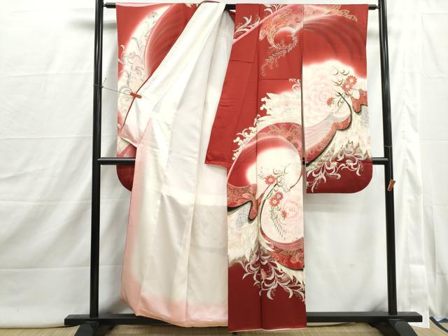 平和屋着物■豪華振袖　刺繍　更紗花鳥文　暈し染め　金銀彩　正絹　逸品　DABI1874qa