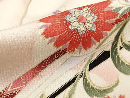 平和屋着物■豪華振袖　刺繍　更紗花鳥文　暈し染め　金銀彩　正絹　逸品　DABI1874qa
